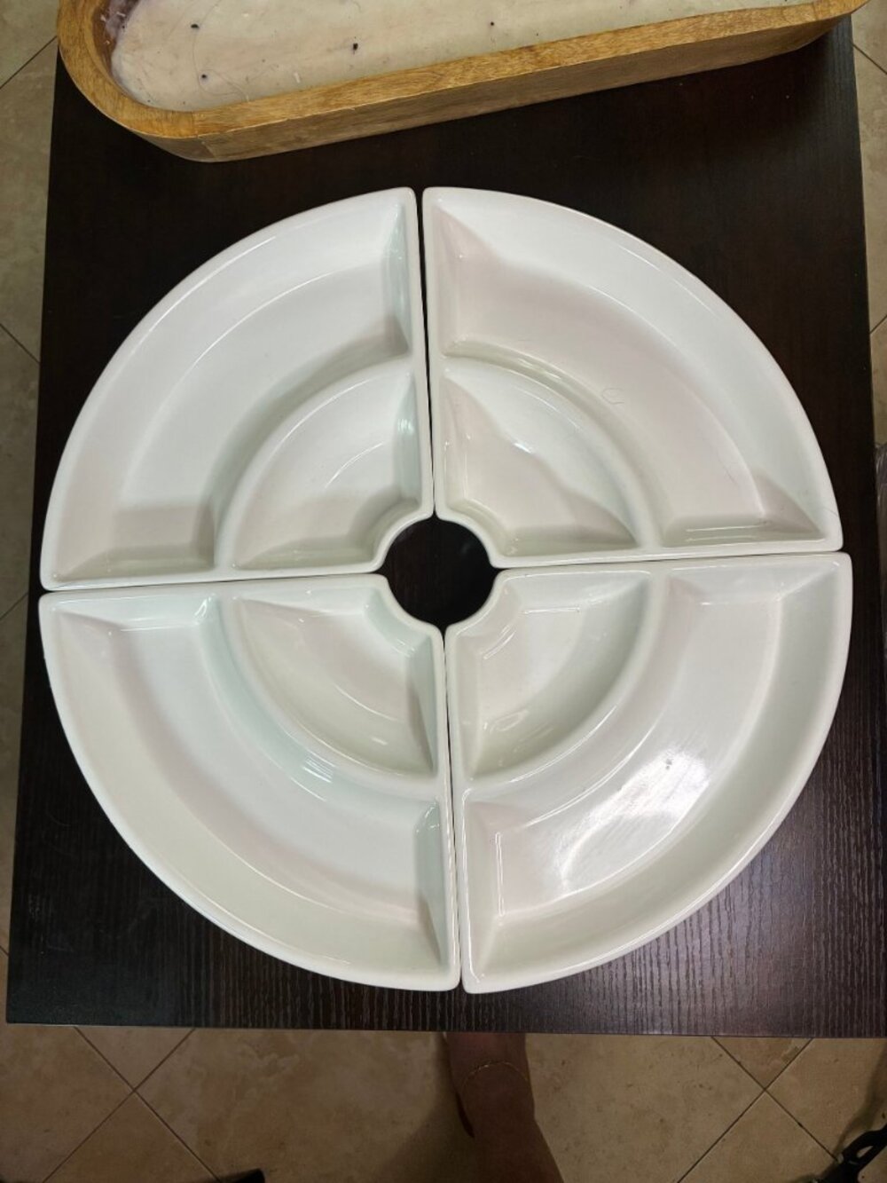 Certified International 4-Piece White Ceramic Round Sectional Serving Tray